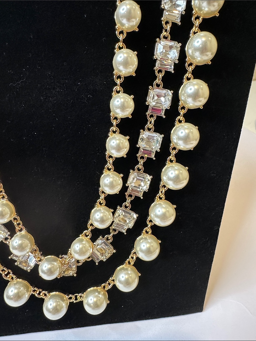 Gold-Tone Layered Pearl & Crystal Necklace - Picture 2 of 8
